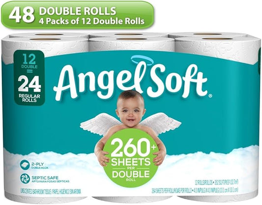 Toilet Paper Bath Tissue, 48 Double Rolls, 260+ 2-Ply Sheets Per Roll