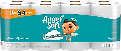 Toilet Paper, 16 Mega Rolls (=64 Regular), Soft & Strong